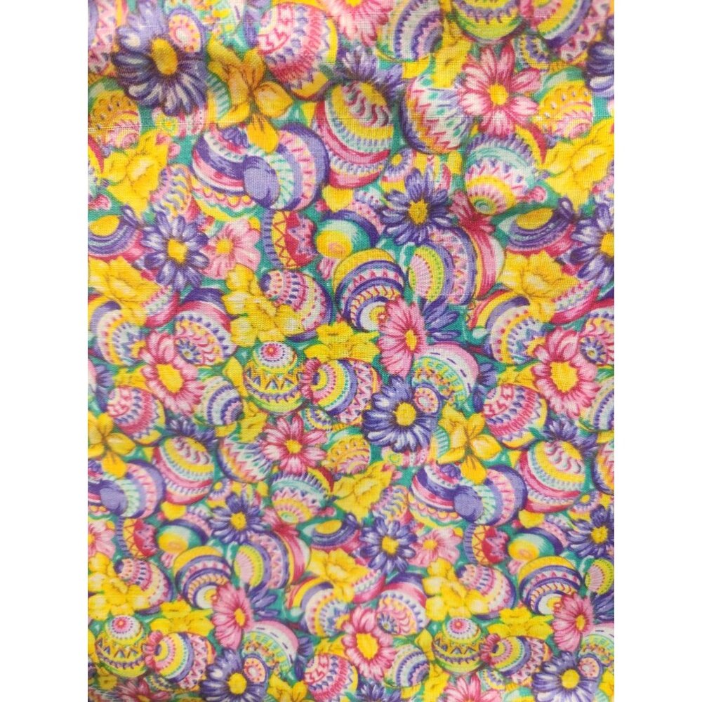 Easter Quilting Fabric Bright Pastel Egg Floral Cotton 3 Yards 45 Inch Wide Spri